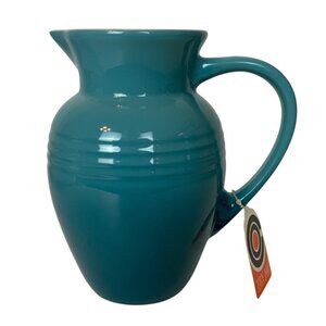Le Creuset Stoneware 2 Qt Ceramic Pitcher Jug with Handle Caribbean Blue